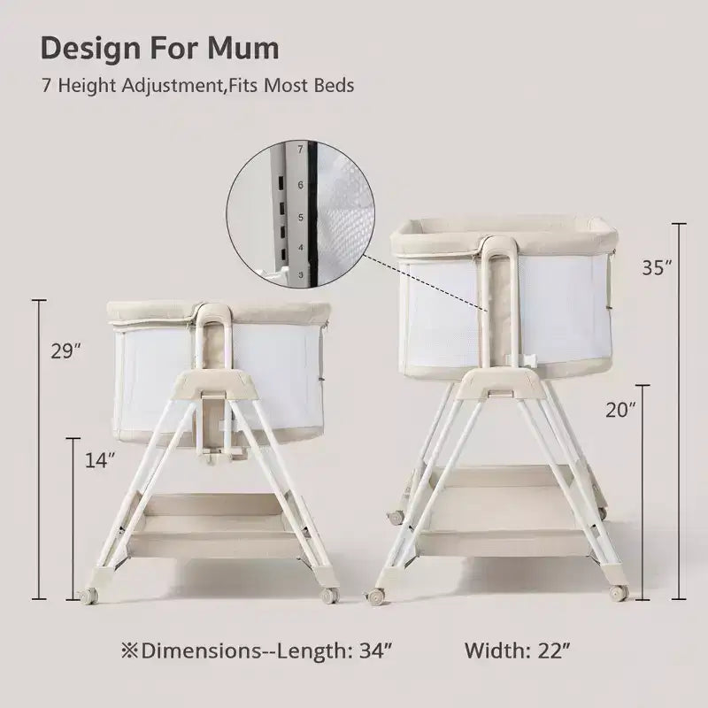 Berceau cododo beige/jaune avec roulettes et plateau de rangement – Pour 1 nouveau-né (0-2 ans)