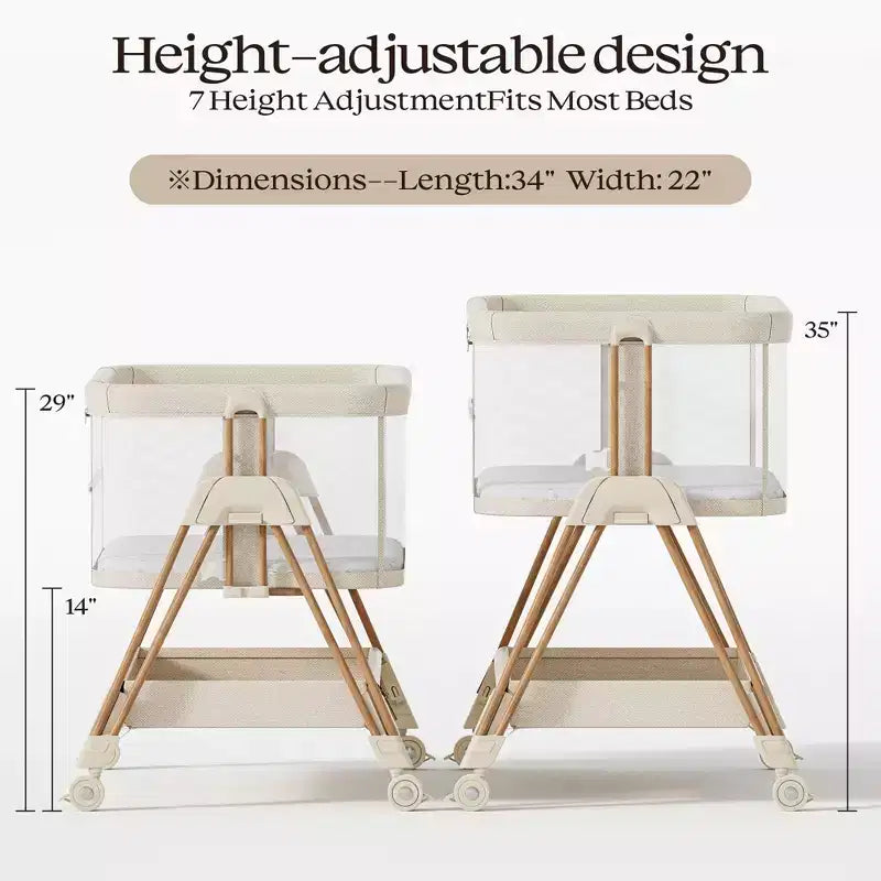 Berceau cododo beige/jaune avec roulettes et plateau de rangement – Pour 1 nouveau-né (0-2 ans)