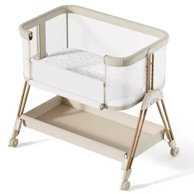 Berceau cododo beige/jaune avec roulettes et plateau de rangement – Pour 1 nouveau-né (0-2 ans)