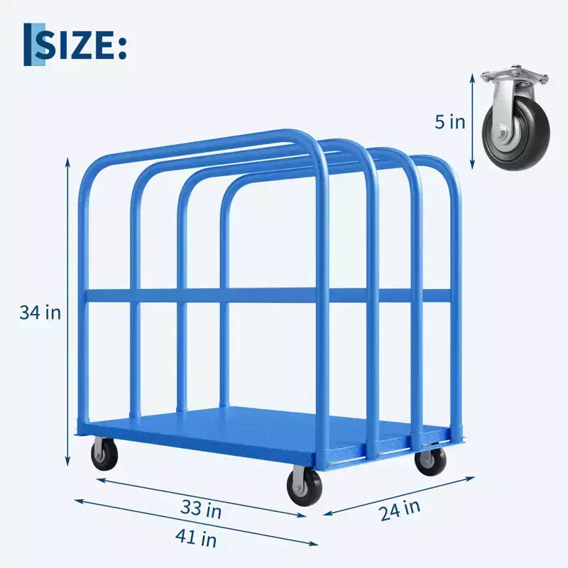 Chariot plat pliable 2-en-1 avec mains courantes, noir / bleu / rouge, capacité de 907 kg, utilisation par 1 personne