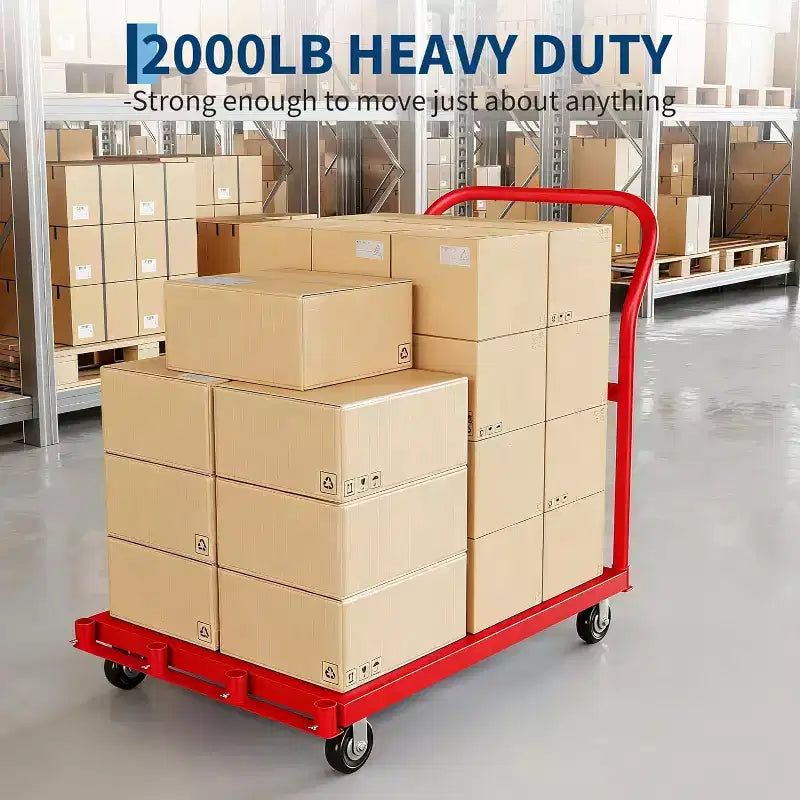Chariot plat pliable 2-en-1 avec mains courantes, noir / bleu / rouge, capacité de 907 kg, utilisation par 1 personne
