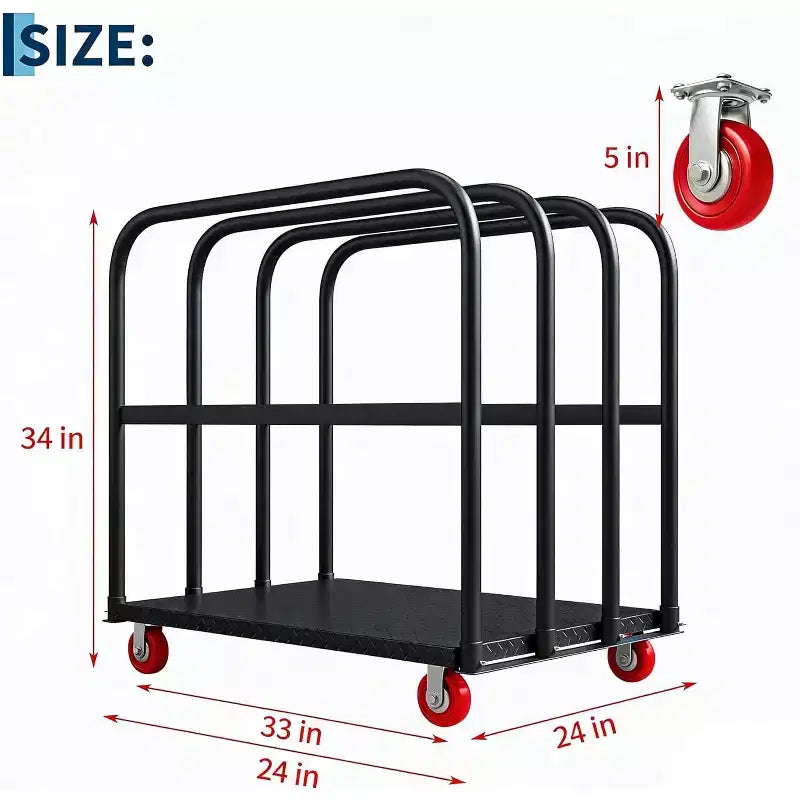 Chariot plat pliable 2-en-1 avec mains courantes, noir / bleu / rouge, capacité de 907 kg, utilisation par 1 personne