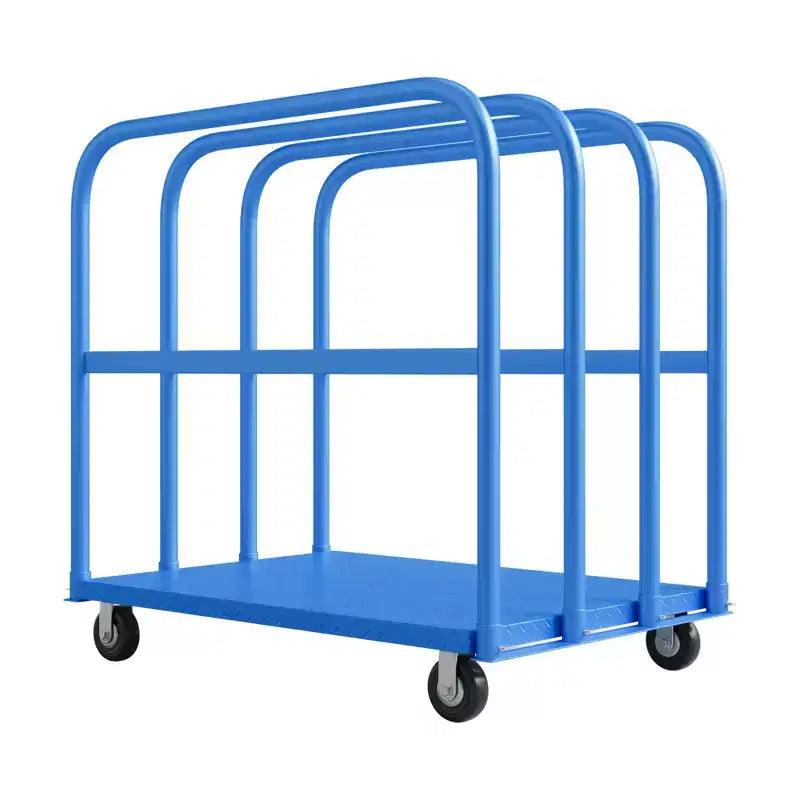 Chariot plat pliable 2-en-1 avec mains courantes, noir / bleu / rouge, capacité de 907 kg, utilisation par 1 personne