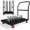 2000LBS Heavy Duty Folding Platform Cart with Dual Side Handrails, 5 Inch Swivel Wheels, 37x24 Inch Flatbed Rolling Cart Blue