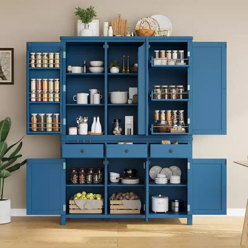 Armoire de cuisine 6 portes (bleu/gris/blanc), pour 1