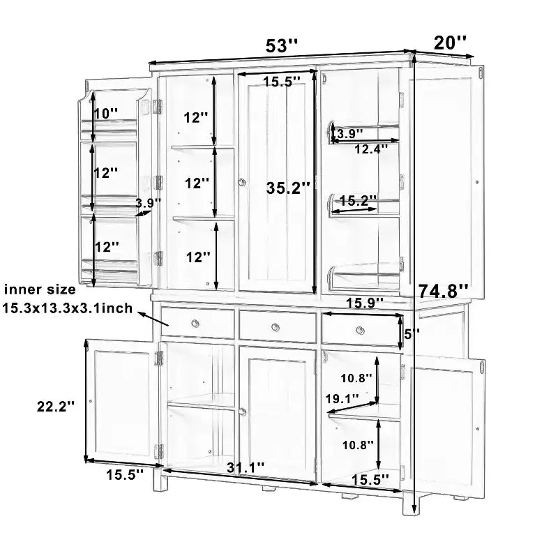 Armoire de cuisine 6 portes (bleu/gris/blanc), pour 1