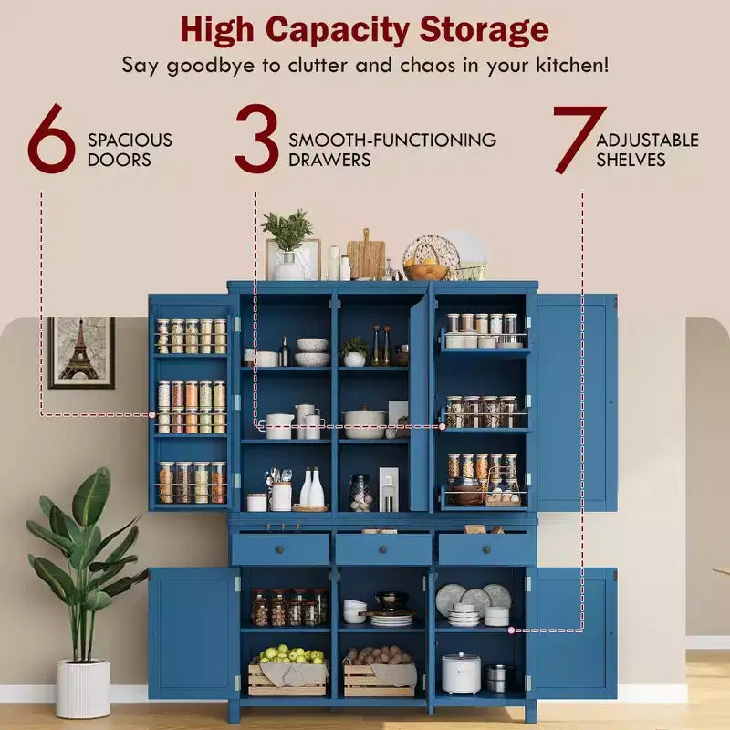 Armoire de cuisine 6 portes (bleu/gris/blanc), pour 1