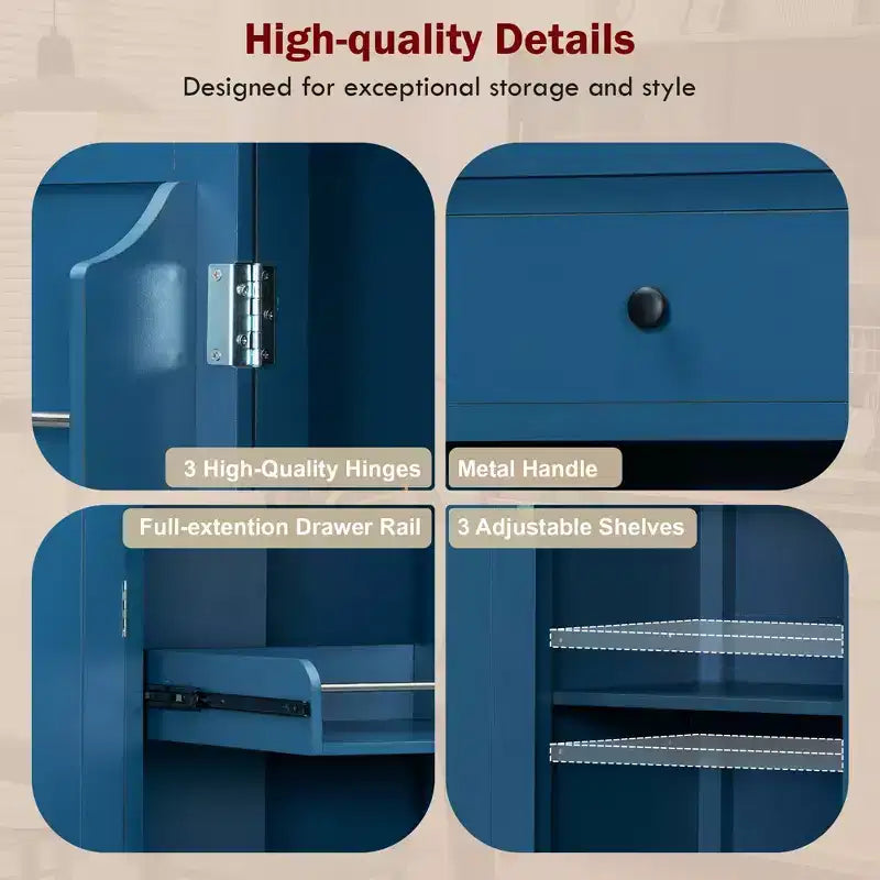 Armoire de cuisine 6 portes (bleu/gris/blanc), pour 1
