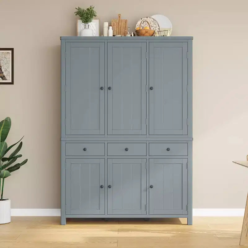 Armoire de cuisine 6 portes (bleu/gris/blanc), pour 1