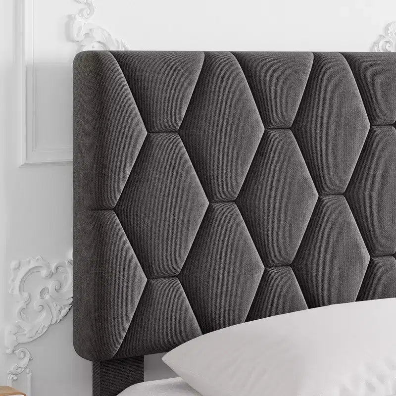 Cadre de lit plateforme rembourré en lin beige / gris clair avec tête de lit réglable – Pour 1