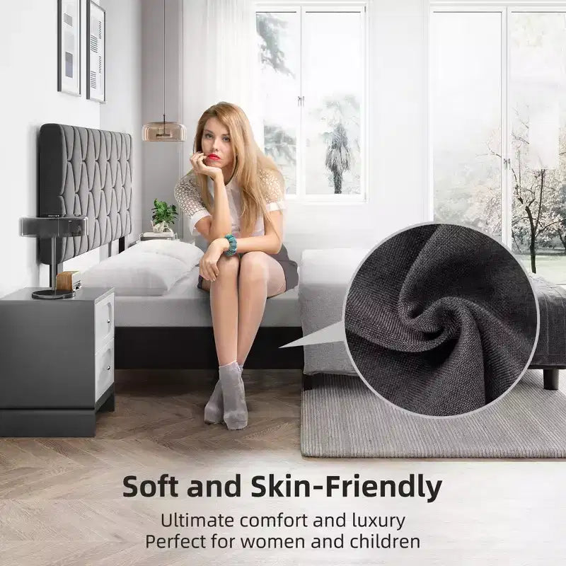Cadre de lit plateforme rembourré en lin beige / gris clair avec tête de lit réglable – Pour 1