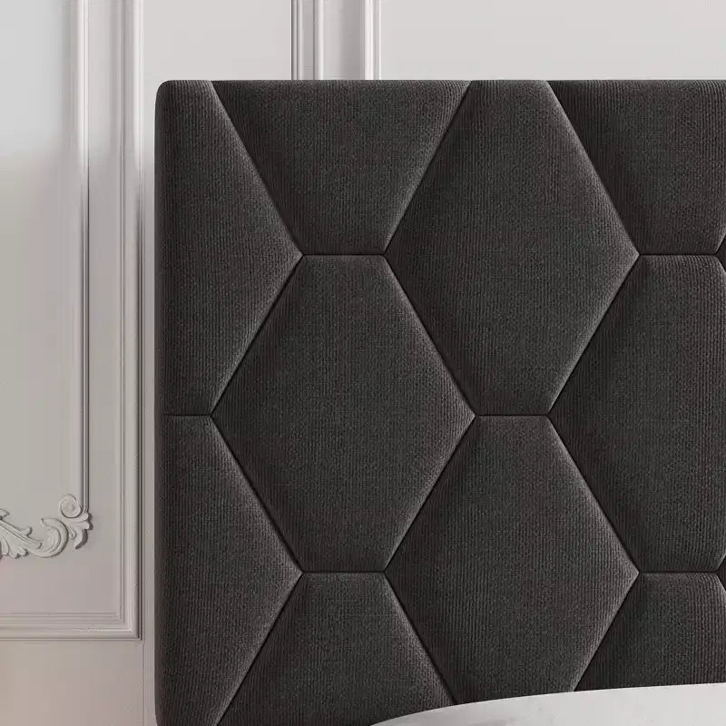 Cadre de lit plateforme rembourré en lin beige / gris clair avec tête de lit réglable – Pour 1