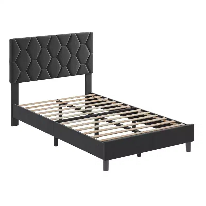 Modern Upholstered Platform Bed Frame with Adjustable Headboard  Heavy-Duty Platform  Strong Wood Slat Support  Noise-Free  No Box Spring Needed