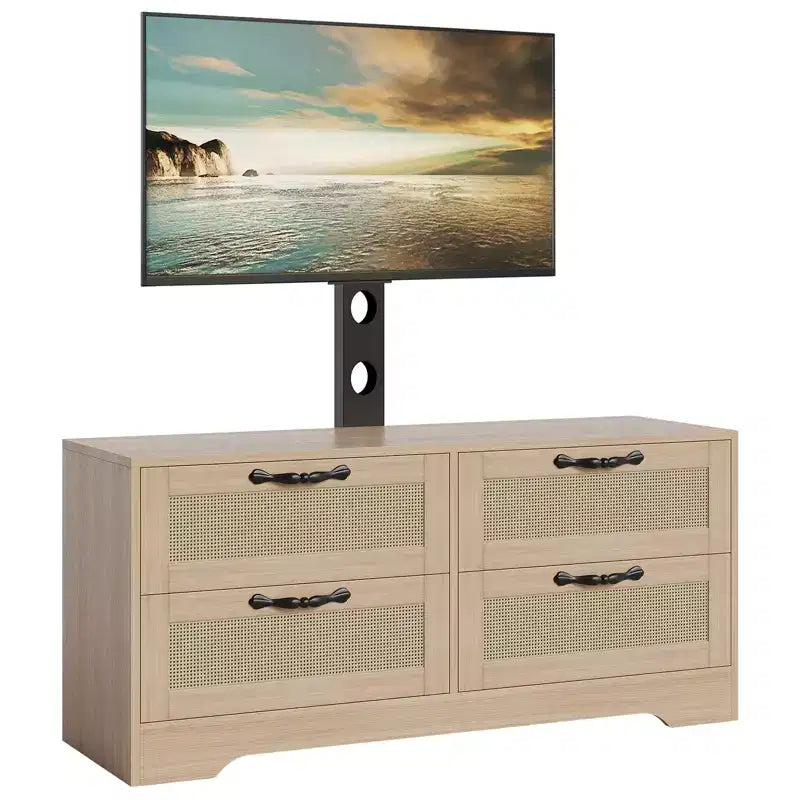Acekool TV Stand Dresser with Drawers and Rattan Doors, Farmhouse Media Cabinet for Living Room Bedroom