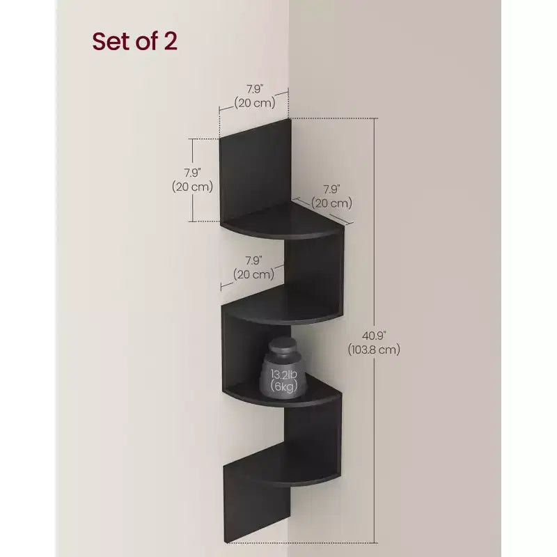 Lot de 2 étagères d'angle flottantes en zigzag à 4 niveaux, Blanc Nuage / Noir Encre