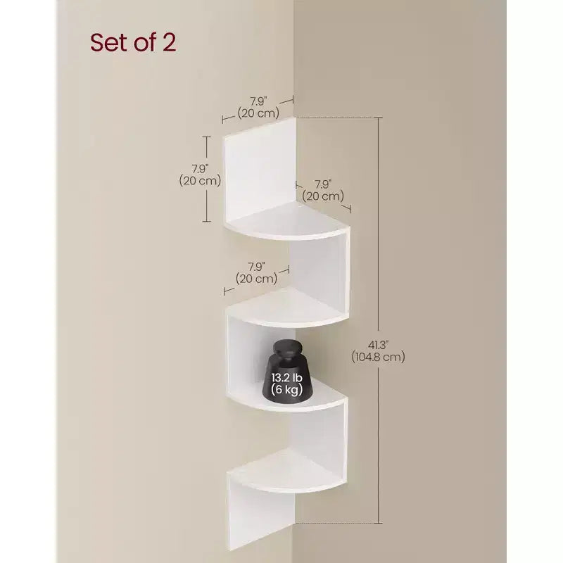 Lot de 2 étagères d'angle flottantes en zigzag à 4 niveaux, Blanc Nuage / Noir Encre