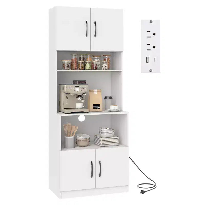 Costway Kitchen Pantry Cabinet with Charging Station, Adjustable Shelves and Doors, White