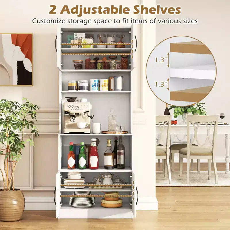 Armoire de cuisine blanche avec station de recharge, 4 portes, étagères réglables