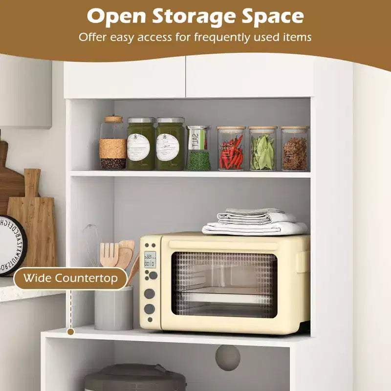 Armoire de cuisine blanche avec station de recharge, 4 portes, étagères réglables