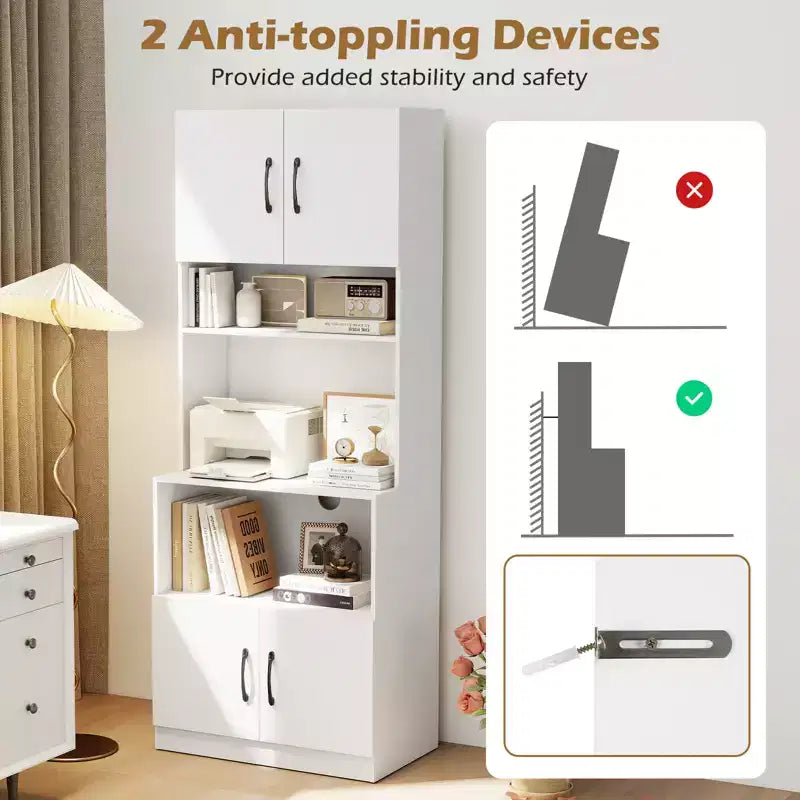 Armoire de cuisine blanche avec station de recharge, 4 portes, étagères réglables