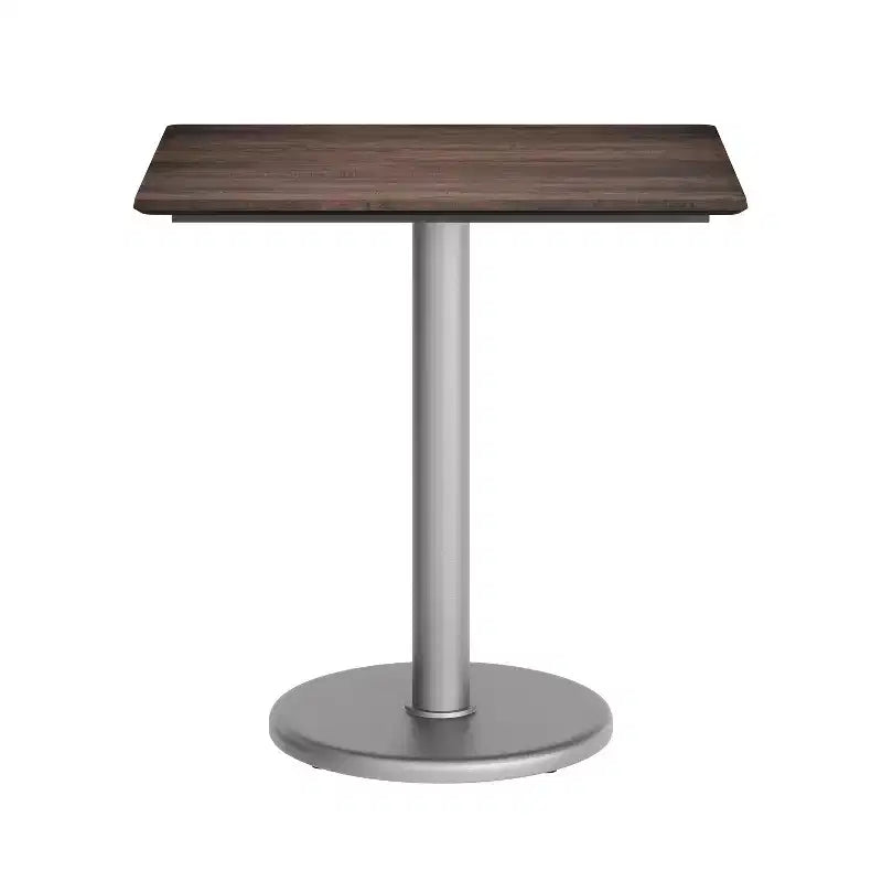 Table de bistrot rectangulaire pour 2 personnes, plateau aspect béton gris/marron foncé et piètement argenté