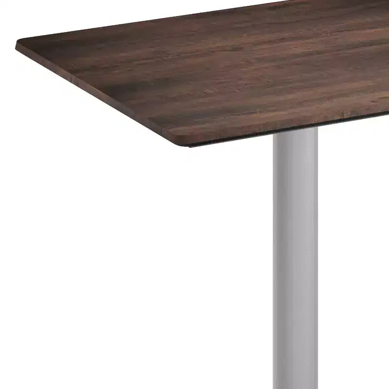 Table de bistrot rectangulaire pour 2 personnes, plateau aspect béton gris/marron foncé et piètement argenté