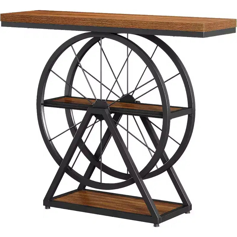 Lantine 39.4 Console Table, Industrial 3-Tier Sofa Table Entryway Table with Fixed Wheel Base with Storage for Living Room, Hallway, Foyer