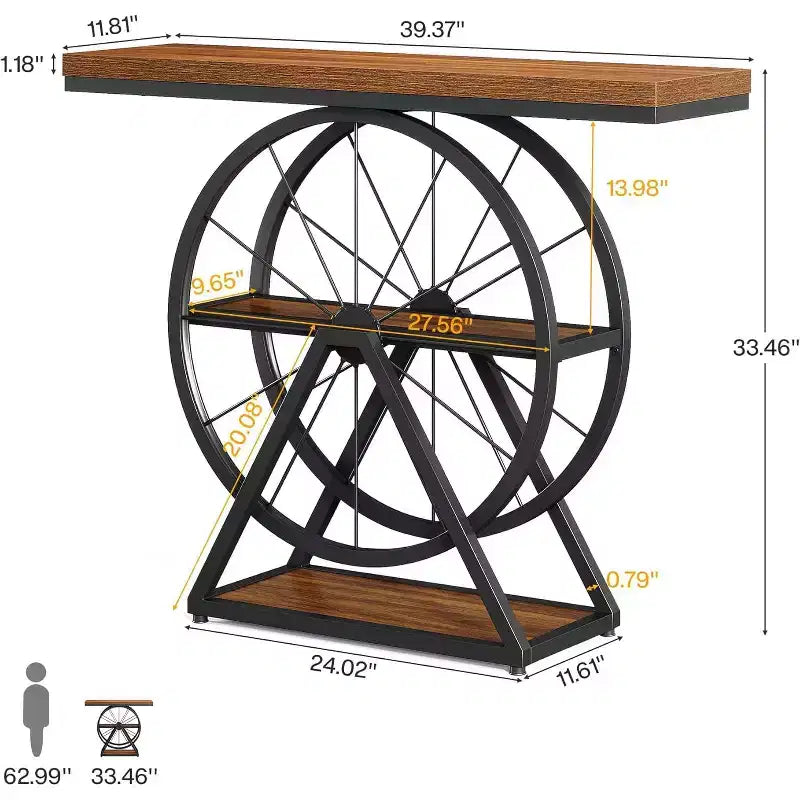 Console industrielle marron, 3 niveaux, 1 personne, design roue de vélo