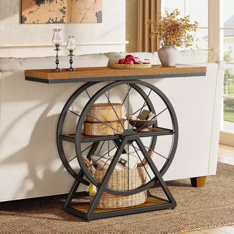 Console industrielle marron, 3 niveaux, 1 personne, design roue de vélo