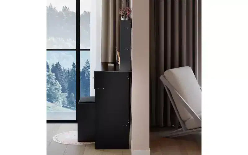 Coiffeuse noire à LED avec tabouret, 1 personne