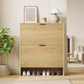 Fluted Shoe Cabinet with 2 Flip Drawers, Tall Freestanding Hidden Shoe Rack Organizer for Entryway, Hallway & Living Room