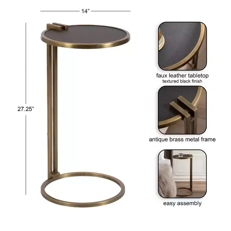 Table d'appoint ronde noire et dorée, piétement métallique, simple