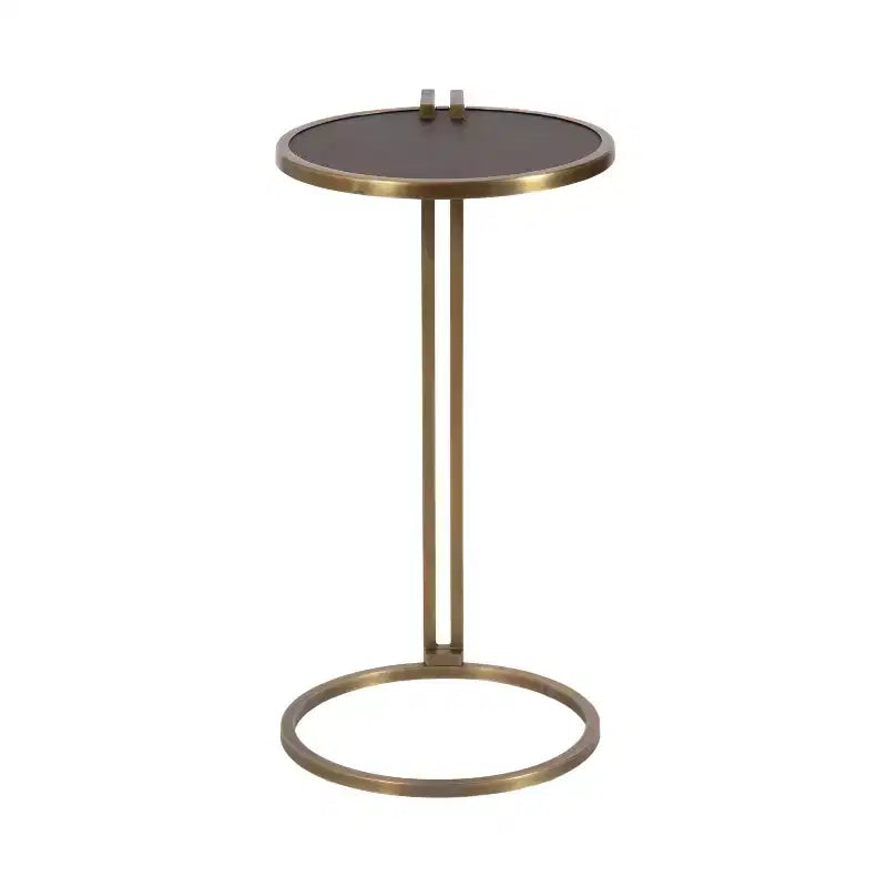 Table d'appoint ronde noire et dorée, piétement métallique, simple
