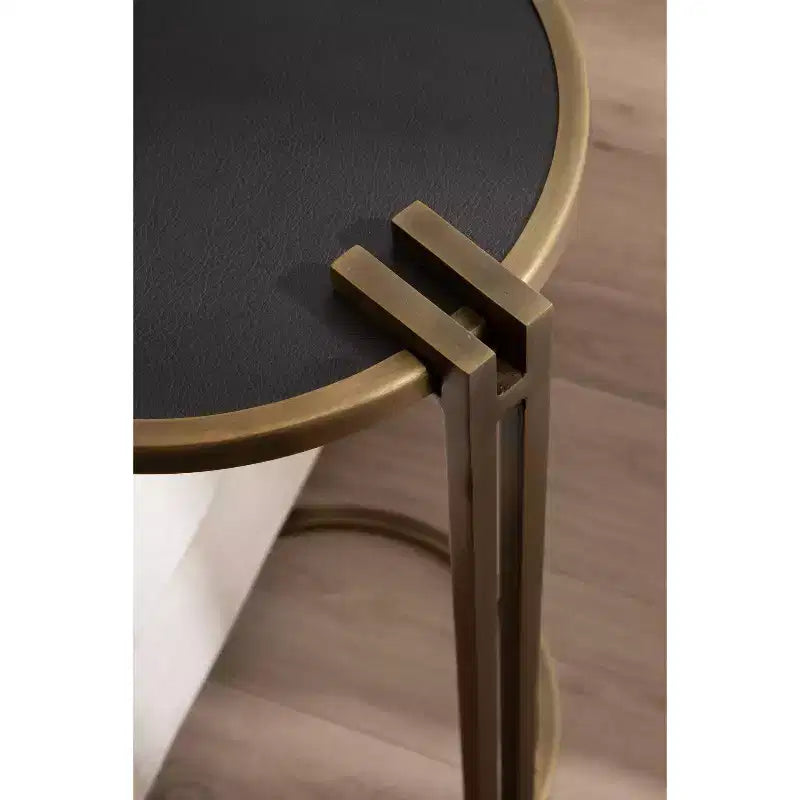 Table d'appoint ronde noire et dorée, piétement métallique, simple
