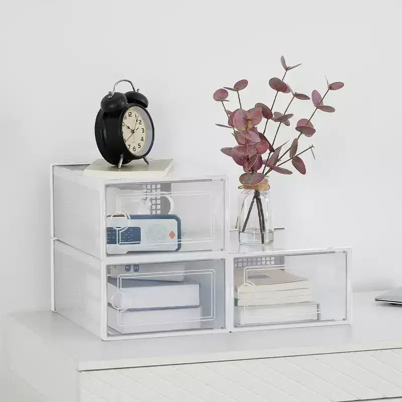 Boîte de rangement à chaussures empilable transparente, noir/blanc, lot de 18, convient jusqu'à la taille 48 pour hommes