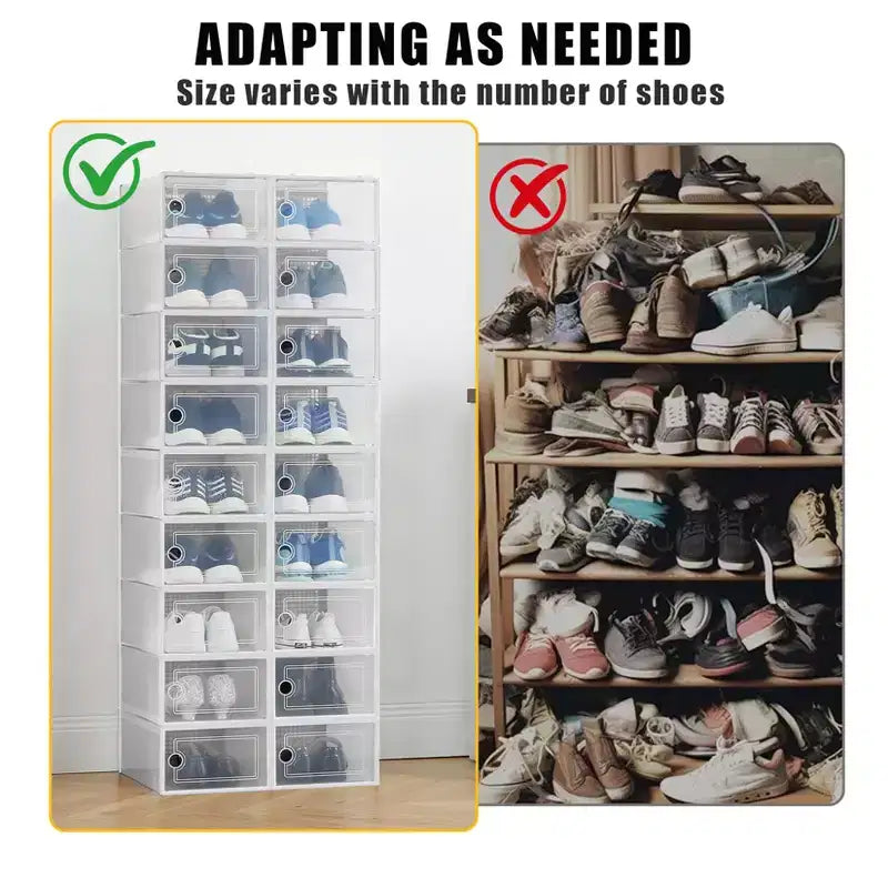 Boîte de rangement à chaussures empilable transparente, noir/blanc, lot de 18, convient jusqu'à la taille 48 pour hommes