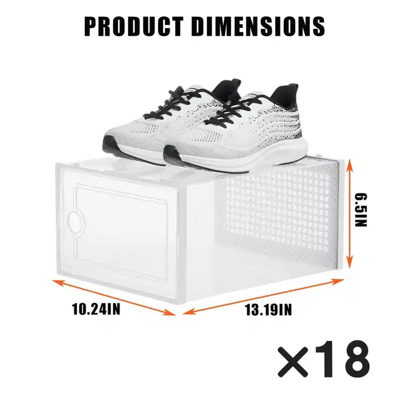 Boîte de rangement à chaussures empilable transparente, noir/blanc, lot de 18, convient jusqu'à la taille 48 pour hommes