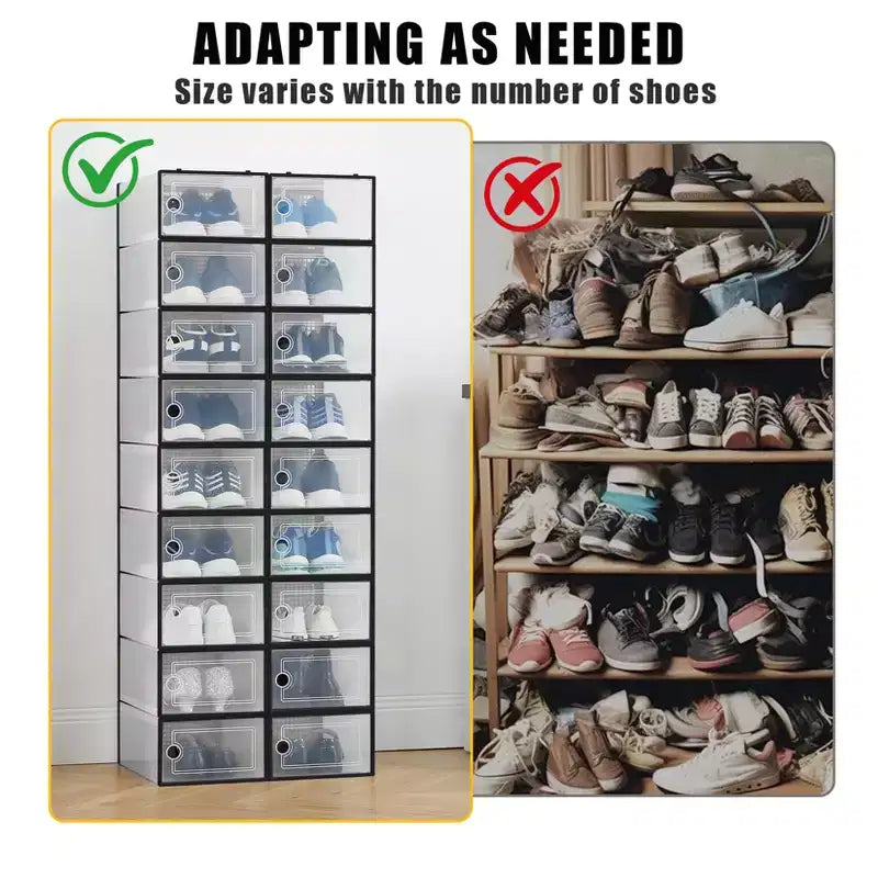 Boîte de rangement à chaussures empilable transparente, noir/blanc, lot de 18, convient jusqu'à la taille 48 pour hommes