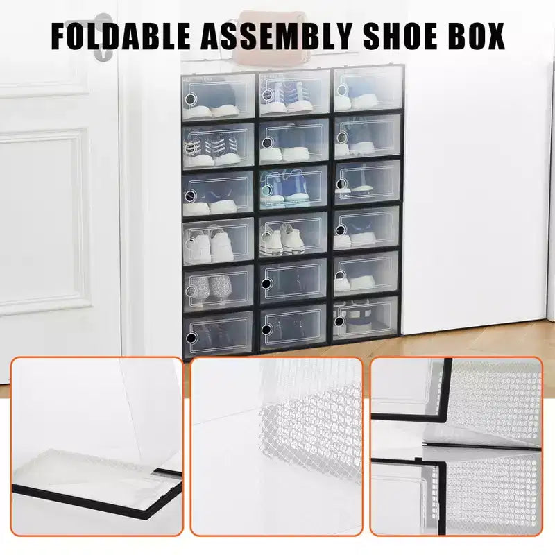 Boîte de rangement à chaussures empilable transparente, noir/blanc, lot de 18, convient jusqu'à la taille 48 pour hommes