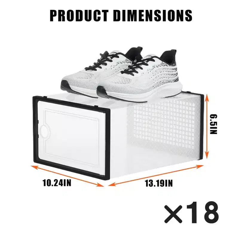 Boîte de rangement à chaussures empilable transparente, noir/blanc, lot de 18, convient jusqu'à la taille 48 pour hommes