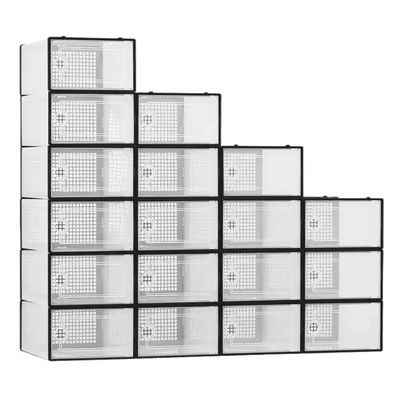 18-Pack Large Stackable Shoe Storage Boxes Clear Plastic Organizer Bins with Hinged Door Fits Sneakers and Shoes 14.2 x 10.2 x 7.9 Inches