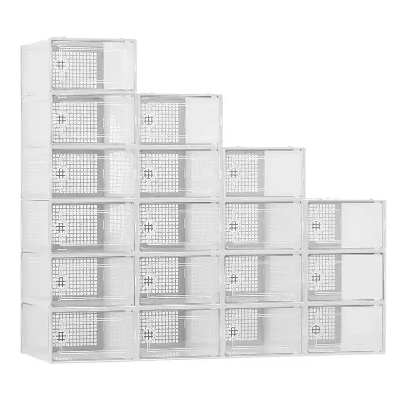 Boîte de rangement à chaussures empilable transparente, noir/blanc, lot de 18, convient jusqu'à la taille 48 pour hommes