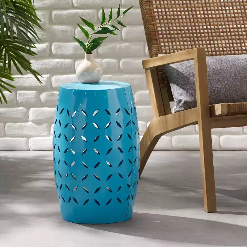 Table d'appoint industrielle cylindrique bleue, Table de bout en fer pour 1