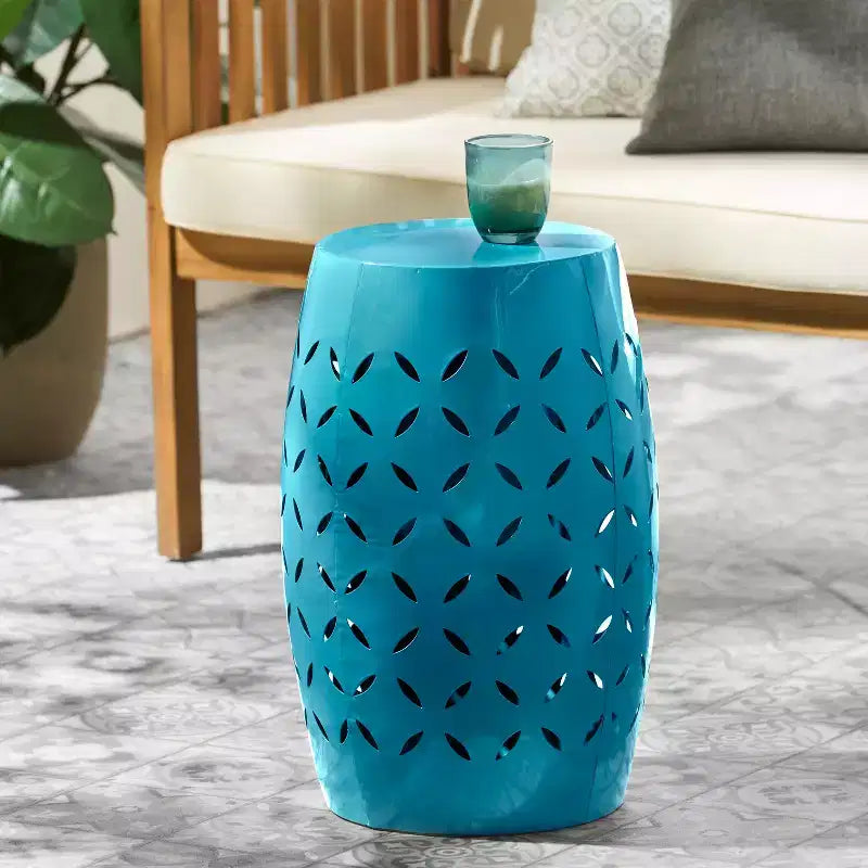 Table d'appoint industrielle cylindrique bleue, Table de bout en fer pour 1