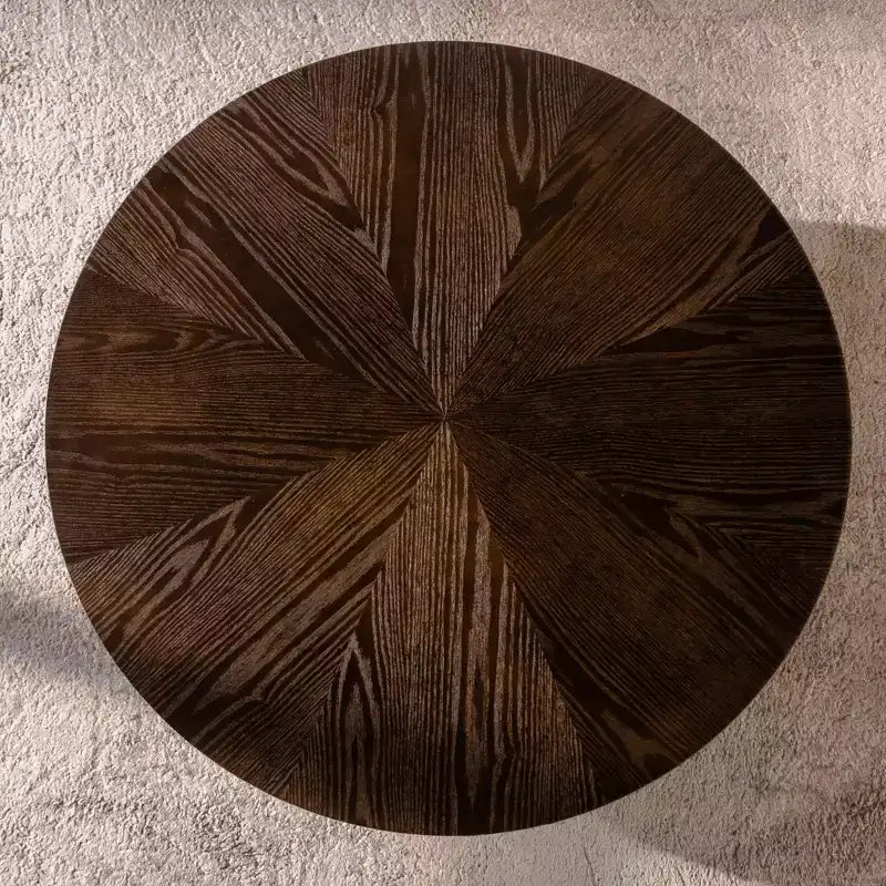 Table basse ronde rétro marron avec étagère de rangement
