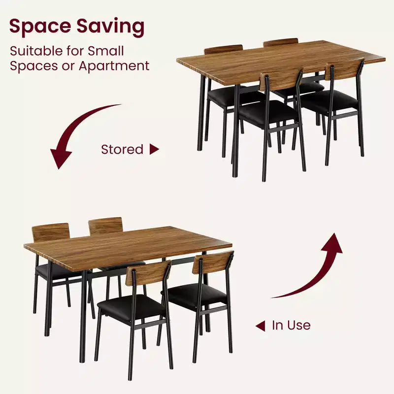 Ensemble de salle à manger 5 pièces pour 4 personnes (noir/marron/gris) – Table imitation bois et chaises rembourrées