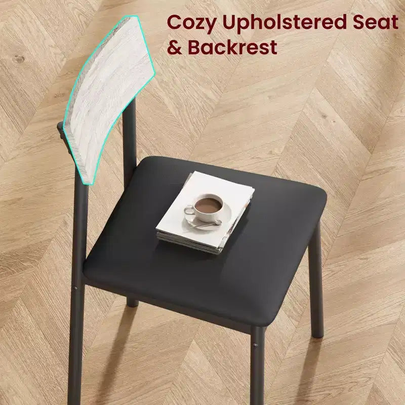 Ensemble de salle à manger 5 pièces pour 4 personnes (noir/marron/gris) – Table imitation bois et chaises rembourrées
