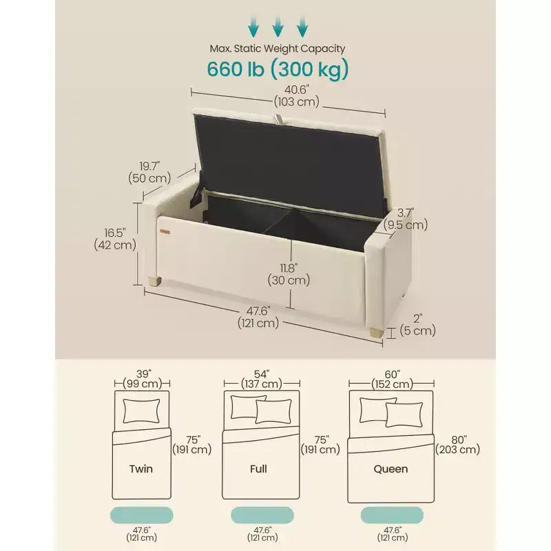 Banc de rangement ottoman aspect lin gris ardoise / sable d'été, 1 place