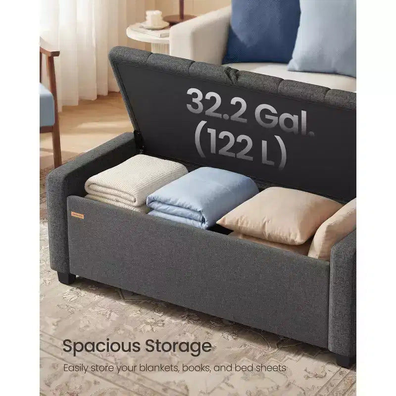 Banc de rangement ottoman aspect lin gris ardoise / sable d'été, 1 place