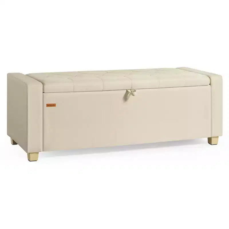 Banc de rangement ottoman aspect lin gris ardoise / sable d'été, 1 place